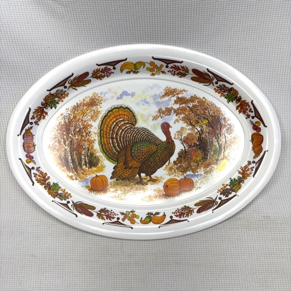 Vintage Turkey Thanksgiving Platter Serving Tray Melamine Autumn Decor 21x15